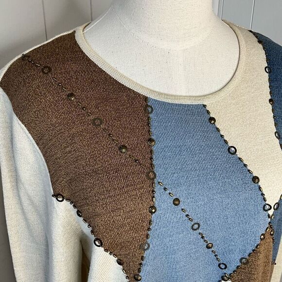 Alfred Dunner Womens Medium Pullover Sweater Colorblock Embellished Long Sleeve - Picture 2 of 14